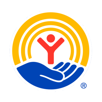 Stylized logo with a blue hand cradling a red, abstract person figure. Yellow arcs form a partial circle above the figure.